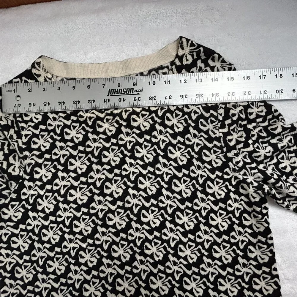 J. Crew Womens Black & Cream Bow Pattern Merino Wool Pullover Sweater Medium